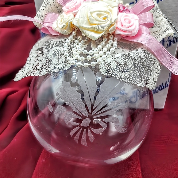 Princess House 406 Crystal Ornament Etched Poinsettia Handmade USA w Box 90s Vtg - Picture 2 of 5